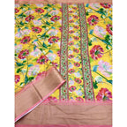 Women's Cotton Silk Floral Printed Saree With Unstitched Blouse 5.5Mtr (Yellow)