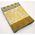 Women's Cotton Blend Printed Saree With Unstitched Blouse 5.5Mtr (Mehandi)