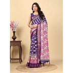 Women's Cotton Blend Printed Saree With Unstitched Blouse 5.5Mtr (Purple)