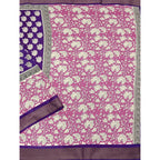 Women's Cotton Blend Printed Saree With Unstitched Blouse 5.5Mtr (Purple)
