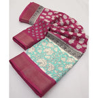 Women's Cotton Blend Printed Saree With Unstitched Blouse 5.5Mtr (Multicolor)