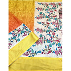 Women's Cotton Blend Floral Printed Saree With Unstitched Blouse 5.5Mtr (Lemon Yellow)