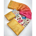 Women's Cotton Blend Floral Printed Saree With Unstitched Blouse 5.5Mtr (Yellow)
