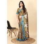 Women's Cotton Blend Floral Printed Saree With Unstitched Blouse 5.5Mtr (Multicolor)