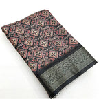 Women's Cotton Blend Printed Saree With Unstitched Blouse 5.5Mtr (Black)
