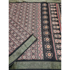 Women's Cotton Blend Printed Saree With Unstitched Blouse 5.5Mtr (Black)