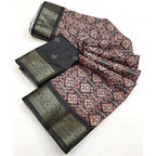Women's Cotton Blend Printed Saree With Unstitched Blouse 5.5Mtr (Black)