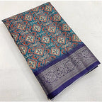 Women's Cotton Blend Printed Saree With Unstitched Blouse 5.5Mtr (Blue)