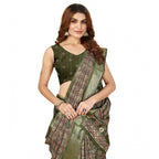 Women's Cotton Blend Printed Saree With Unstitched Blouse 5.5Mtr (Green)