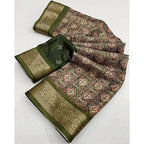 Women's Cotton Blend Printed Saree With Unstitched Blouse 5.5Mtr (Green)