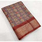 Women's Cotton Blend Printed Saree With Unstitched Blouse 5.5Mtr (Multicolor)