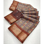 Women's Cotton Blend Printed Saree With Unstitched Blouse 5.5Mtr (Multicolor)