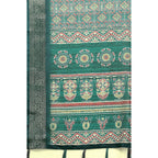 Women's Cotton Blend Printed Saree With Unstitched Blouse 5.5Mtr (Rama)