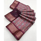 Women's Cotton Blend Printed Saree With Unstitched Blouse 5.5Mtr (Wine)