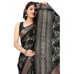 Women's Cotton Silk Floral Printed Saree With Unstitched Blouse 5.5Mtr (Black)
