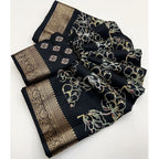 Women's Cotton Silk Floral Printed Saree With Unstitched Blouse 5.5Mtr (Black)
