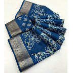 Women's Cotton Silk Floral Printed Saree With Unstitched Blouse 5.5Mtr (Blue)