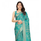Women's Cotton Silk Floral Printed Saree With Unstitched Blouse 5.5Mtr (Rama)