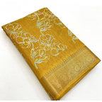 Women's Cotton Silk Floral Printed Saree With Unstitched Blouse 5.5Mtr (Yellow)