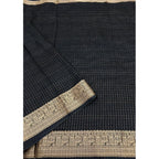 Women's Cotton Blend Checkered Saree With Unstitched Blouse 5.5Mtr (Black)