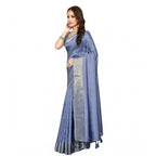 Women's Cotton Blend Checkered Saree With Unstitched Blouse 5.5Mtr (Blue)