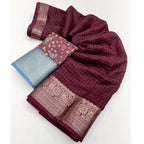 Women's Cotton Blend Checkered Saree With Unstitched Blouse 5.5Mtr (Maroon)