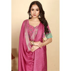 Women's Cotton Blend Checkered Saree With Unstitched Blouse 5.5Mtr (Pink)