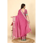 Women's Cotton Blend Checkered Saree With Unstitched Blouse 5.5Mtr (Pink)