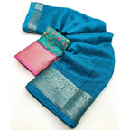 Women's Cotton Blend Checkered Saree With Unstitched Blouse 5.5Mtr (Rama)