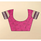 Women's Cotton Linen Printed Saree With Unstitched Blouse 5.5Mtr (Wine)