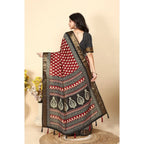Women's Cotton Silk Printed Saree With Unstitched Blouse 5.5Mtr (Red)