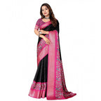 Women's Cotton Silk Printed Saree With Unstitched Blouse 5.5Mtr (Black-Pink)