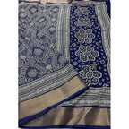 Women's Cotton Silk Printed Saree With Unstitched Blouse 5.5Mtr (Blue)