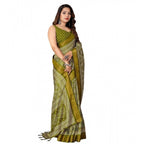 Women's Cotton Silk Printed Saree With Unstitched Blouse 5.5Mtr (Green)