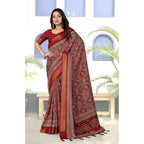 Women's Cotton Silk Printed Saree With Unstitched Blouse 5.5Mtr (Maroon)