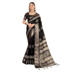 Women's Cotton Silk Printed Saree With Unstitched Blouse 5.5Mtr (Black)