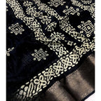 Women's Cotton Silk Printed Saree With Unstitched Blouse 5.5Mtr (Black)