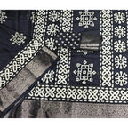 Women's Cotton Silk Printed Saree With Unstitched Blouse 5.5Mtr (Black)