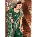 Women's Cotton Silk Printed Saree With Unstitched Blouse 5.5Mtr (Green)