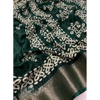 Women's Cotton Silk Printed Saree With Unstitched Blouse 5.5Mtr (Green)
