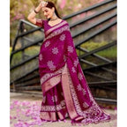 Women's Cotton Silk Printed Saree With Unstitched Blouse 5.5Mtr (Wine)