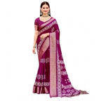 Women's Cotton Silk Printed Saree With Unstitched Blouse 5.5Mtr (Wine)