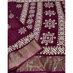 Women's Cotton Silk Printed Saree With Unstitched Blouse 5.5Mtr (Wine)