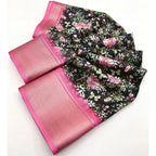 Women's Cotton Silk Floral Printed Saree With Unstitched Blouse 5.5Mtr (Black)