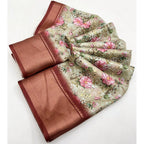 Women's Cotton Silk Floral Printed Saree With Unstitched Blouse 5.5Mtr (Gold)
