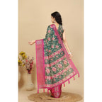 Women's Cotton Silk Floral Printed Saree With Unstitched Blouse 5.5Mtr (Green)