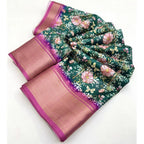 Women's Cotton Silk Floral Printed Saree With Unstitched Blouse 5.5Mtr (Green)