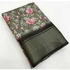 Women's Cotton Silk Floral Printed Saree With Unstitched Blouse 5.5Mtr (Grey)