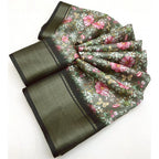 Women's Cotton Silk Floral Printed Saree With Unstitched Blouse 5.5Mtr (Grey)