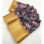 Women's Cotton Silk Floral Printed Saree With Unstitched Blouse 5.5Mtr (Purple)